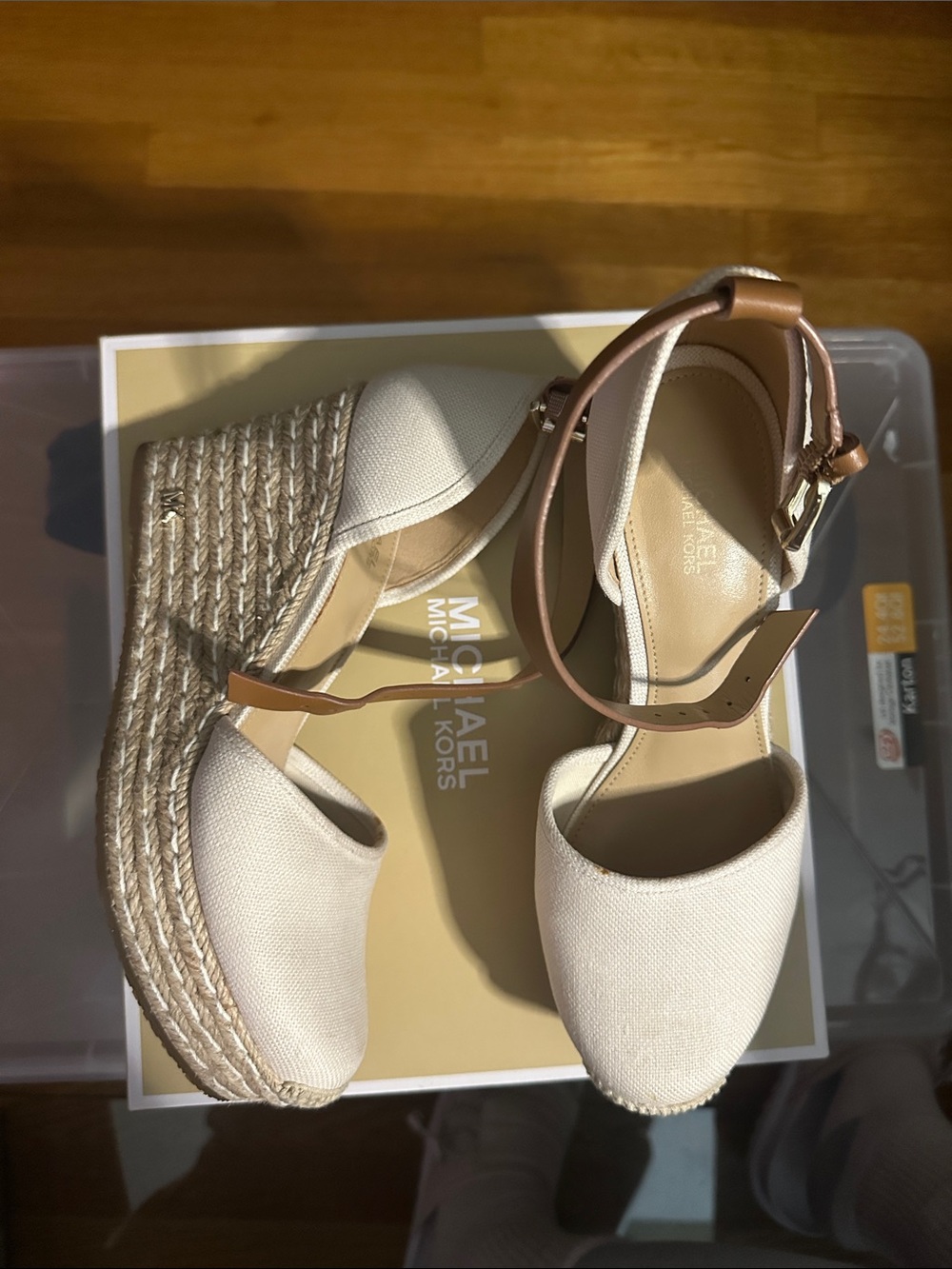 Michael Kors Kendrick Canvas Espadrille Wedges Light Cream 7.5M